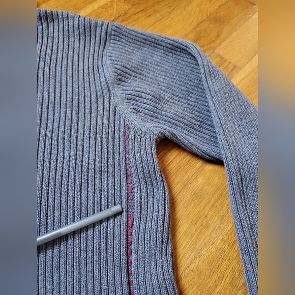 GUESS 100% cotton ribbed chunky knit gray 3/4 high neck zipper pullover sweater - Picture 2 of 7